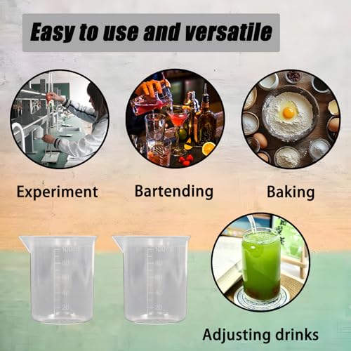 4Pcs 100ML Reusable Plastic Measuring Cup, Beaker Tip and Pour Measuring Containers for Kitchen Cooking Medicine Measure Tool - size: 100ML