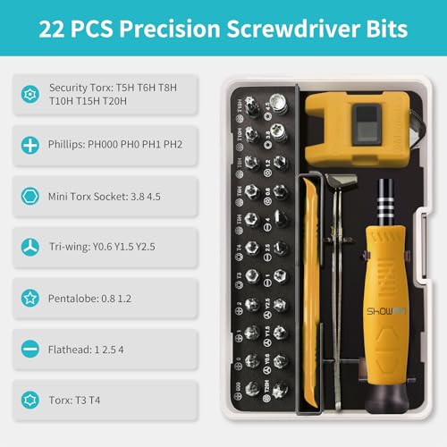 SHOWPIN Mini Precision Screwdriver Set: Electronics Repair Tool Kit for Computer Laptop Nintendo Phone PS4 with 35PCS Bits T5 T6 T8 T10 T15 Torx Y00 Tri-wing for Beginner IT DIY - color: Yellow-35pcs-1pack