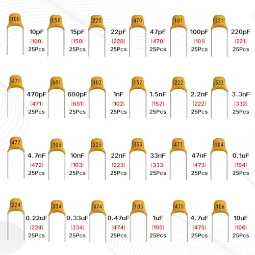 24Values 600PCS Ceramic Capacitor Kit 10pF to 10uF Multilayer Monolithic Ceramic Capacitors Assortment
