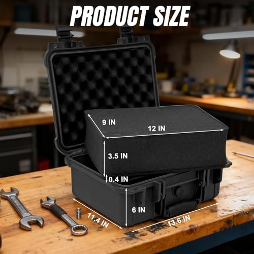 Jack Boss 13.6X11.4X6 Inch Hard Case, Portable Weather Waterproof Protective Camera Case with Customizable Foam, Foam Case Fit Use of Drones, Camera, Equipments, Black,upgraded (Pack of 2) - color: Black, size: 13.6x11.4x6 in (Pack of 2)