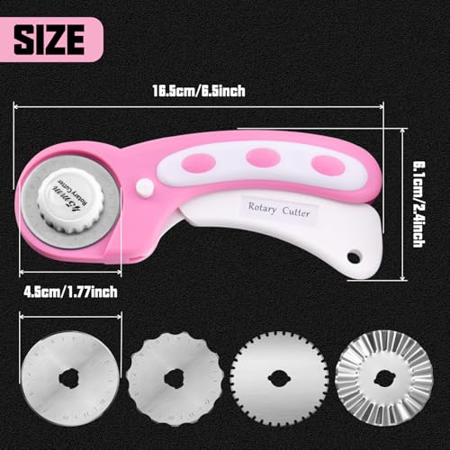 SPEEDWOX 45mm Rotary Cutter with 8 Extra Blades Handle Rolling Cutter with Safety Lock with Safety Lock for Fabric, Leather, Crafting, Sewing, Quilting - Ambidextrous Design for Left & Right Hand