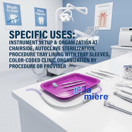 LA MIERE Dental Autoclavable Procedure Flat Tray Medical Instrument Set Up Flat Tray Size F - 9 5/8" W x 6 5/8" D x 7/8", Neon Purple - color: Neon Purple