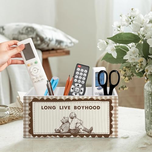 Bear Boy Nursery Kids Pen Pencil Holder Organizer for Desk Accessories, Long Live Boyhood Wooden Box Signs Decorations for Kids Toddler Boys Room Bedroom Playroom Desk Tabletop - color: Color 05