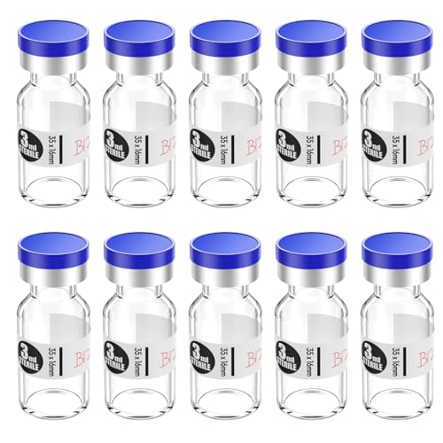 3ml 10pcs Sterile Empty Vial with Plastic Aluminum Caps,Penicillin Bottle 13mm Crimp Top Sterile Transparent Borosilicate Lab Sample Vial (Transparent) - size: 3ml 10pcs