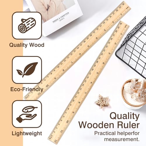 4-Pack Wooden Measuring Rulers – 12 Inch / 30 cm Dual-Sided Wood Ruler Set for Students, Teachers, Office & School Use
