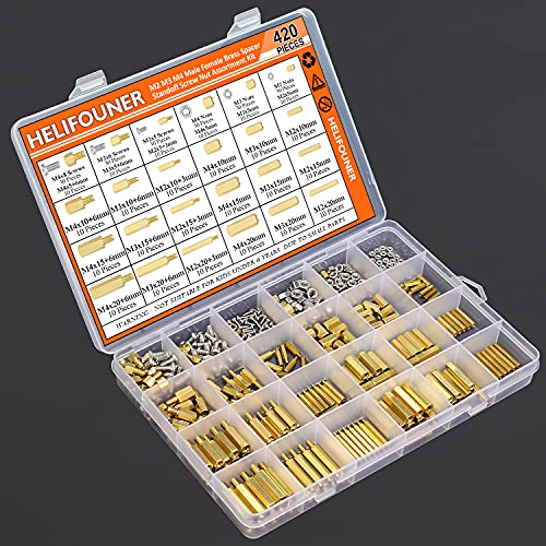 HELIFOUNER 420 Pieces M2 M3 M4 Male Female Hex Brass Spacers Standoffs Screws Nuts Assortment Kit with a Tweezers - size: M2 M3 M4 Brass Standoff Kit