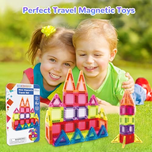 Travel Magnetic Tiles, 57Pcs Mini Magnetic Tiles Travel Set with Iron Box - color: Color-4