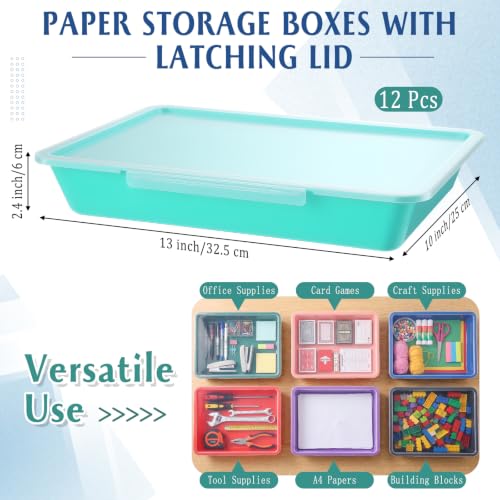 Tinlade 12 Pcs Classroom Paper Storage Bins with Lids, Vibrant, 13x10in - color: Vibrant