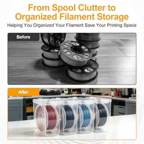 6 Pack Filament Storage Box with Temperature & Humidity Monitor, Airtight Dry Boxes with Desiccants & Label, Waterproof & Dust-Proof 3D Printer Filament Storage Container for PLA/ABS/PETG/TPU