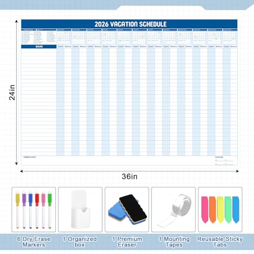 Lincia Large Magnetic 2026 Full Yearly Vacation Board 24" x 36" - style: Vacation
