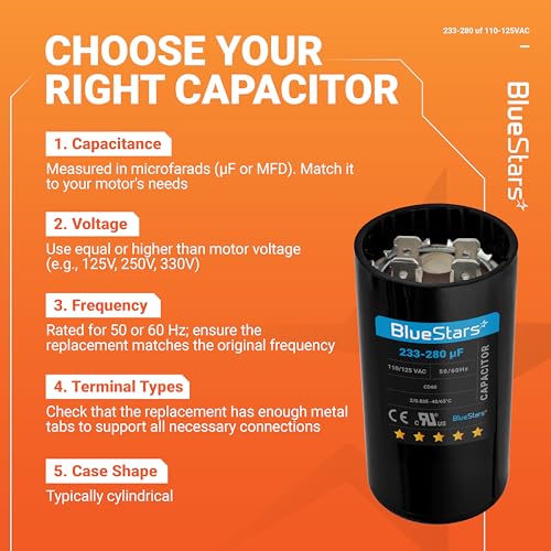 BlueStars 233-280 uF MFD 110-125 VAC Motor Start Capacitor Electric - size: 233-280 MFD 110-125 VAC