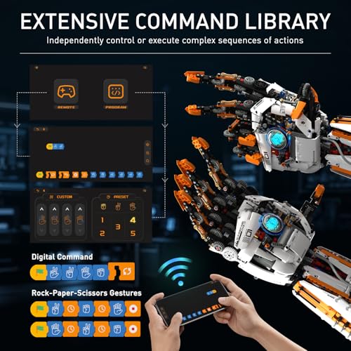HIGH GODO Technic RC Robotic Hand Building Set, Programmable Bionic Robotic Arm Building Kit with Light, Remote Control and App Controlled, Cyberpunk Mechanical Set for Adults (1628PCS)