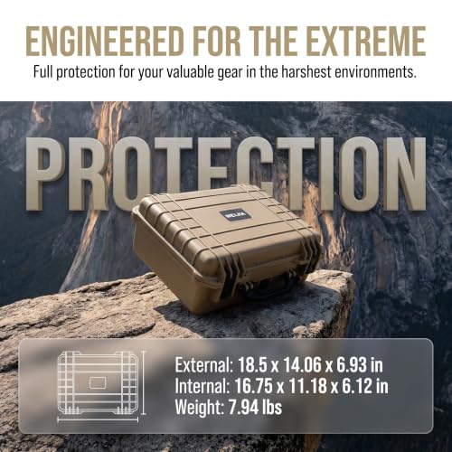 MEIJIA All Weather IP67 Waterproof Hard Camera Case,Hard Protective Case,Hard Case with Customizable Foam,Fit Use of Drones,Camera,Equipments,Pistols(Desert Tan,18.5 x14.06x6.93inches) - color: Desert Tan, size: 18.5 x14.06x6.93inches