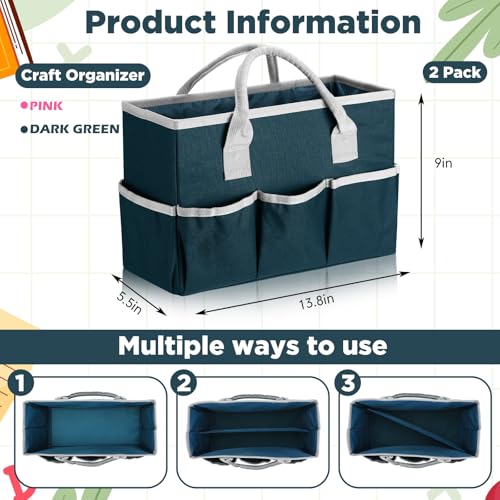 Tellingyou 2 Pcs Art Craft Tote Bag Teacher Craft Organizers and Storage Bag Desktop Tote Supply 600d Oxford Classroom Organizer Caddy Gift for Crafters Christmas Office(Dark Green, Pink) - color: Dark Green, Pink