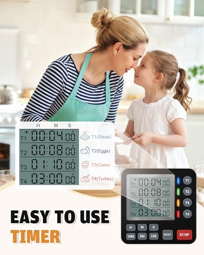 TPNEG Digital Kitchen Timer - 4-Channel Cooking Timer with Alarm, Magnetic Back, Loud & Silent Modes, Count Up/Down, Ideal for ovens, Seniors, Kids and classrooms, Replaceable AAA Battery - color: Black