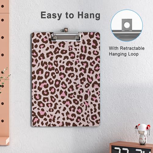Clipboard Design Decorative Wood A4 Letter Size Clip Boards for Classroom Office, Standard Size 9" x 12.5" with Low Profile Metal Clip - Pink Leopard - color: Pink Leopard