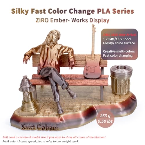ZIRO Shine PLA Filament, 1.75mm 1kg Fit Most FDM 3D Printer, Ember - color: Ember (Silky)