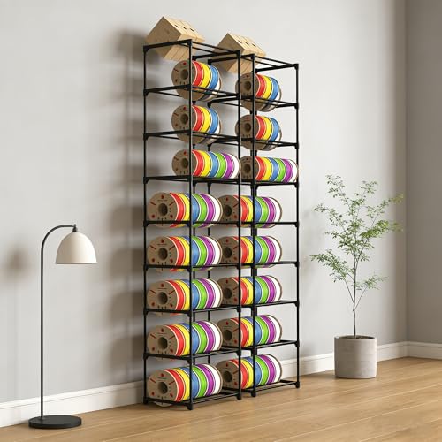 9-Tier 3D Printer Filament Storage Rack, Heavy Duty Metal Spool Holder Holds 54×1kg, Tool-Free Assembly, Modular Design for Home Office Workshop - size: 9-Tier A