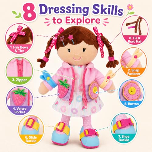 June Garden 15" Daisy Montessori Learn-to-Dress Plush Doll - color: Daisy