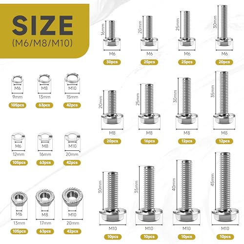 830Pcs M6 M8 M10 Flange Metric Bolt Assortment, Flanged Hex Head M6x1.0 Bolt M8x1.25 Bolt M10x1.5 Bolt Kit, 304 Stainless Steel Serrated Nuts and Bolts, Flat & Spring Washers by Mywish - color: Silver, size: 830Pcs M6 M8 M10