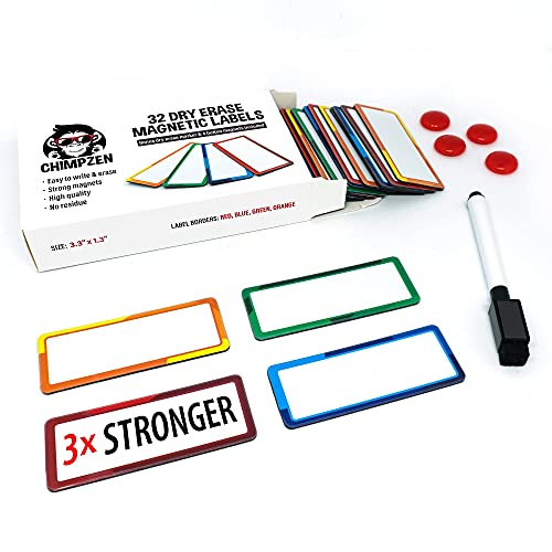 32 Pieces Strong Dry Erase Magnetic Labels 3.3" x 1.3" | Writable Magnetic Name Tags Strips Plates Dry Erase Magnets for Whiteboard Classroom Locker Refrigerator Metal Shelves Crafts | Bonus Included
