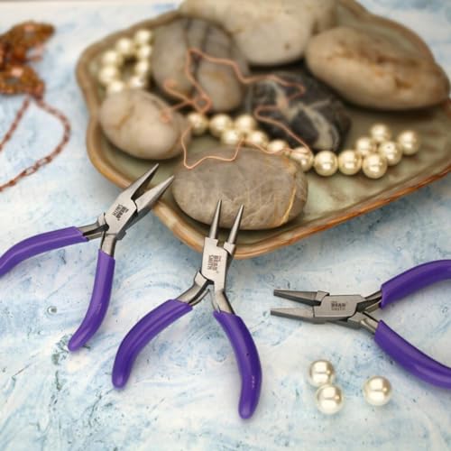 The Beadsmith Mini Series Flat Nose Plier – Grip, Hold, Flatten & Straighten Wire & Metal – 3-Inches, Purple Comfort Grip Handle, Single Leaf Spring, Polished Steel Head – Tools for Jewelry Making - style: Flat Nose