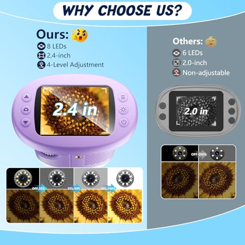 Odatay 2.4" 4K 1000X Digital Kids Microscope with 32G Card 12 Slides Purple - color: Purple