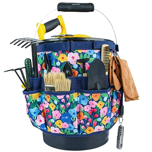 MELOTOUGH Bucket Caddy Organizer Bucket Tool Organizer for Garden Tools Fit 3.5 to 5 Gallon Bucket (Blue Flower) - color: Blue Flower