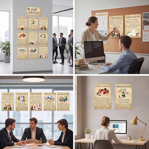 Outus 11 Pcs Retro Job Skills Posters Educational Bulletin Board Set - style: Retro