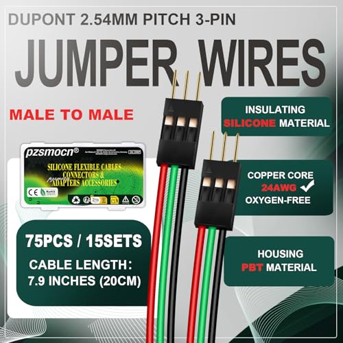 15 Sets / 75 Pcs for Dupont 2.54mm 3-Pin Male-Male Connector Kit - size: 3-Pin, style: Male to Male