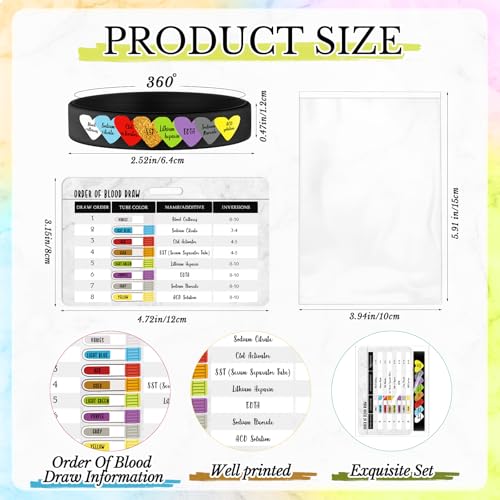 Landical 40 Sets Order of Draw Bracelets with Cards Phlebotomy Essentials
