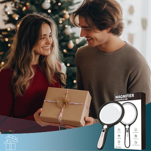 Large Magnifying Glass with Light, 5.1 Inch 10X Lens Rechargeable Magnifier - color: Black‑white