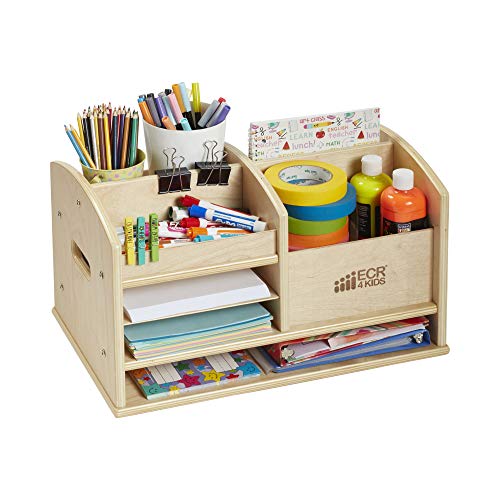 ECR4Kids Wooden Tabletop Supplies Storage Center Caddy, Classroom Essentials, Natural - color: Natural
