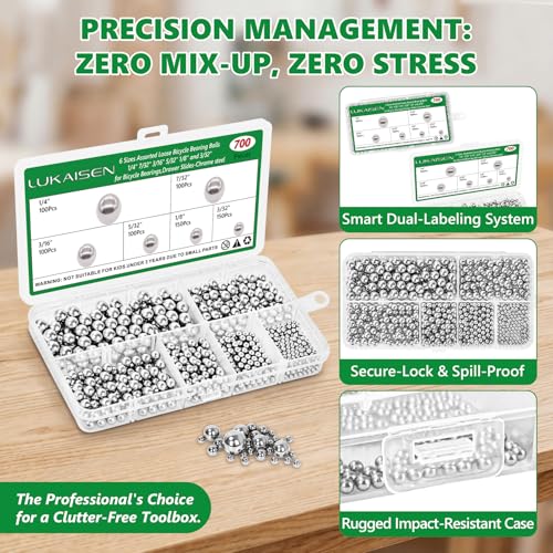 700 Pcs G25 Chrome Steel Bearing Balls Kit, 3/32"-1/4" Imperial - size: 700Pcs ASE