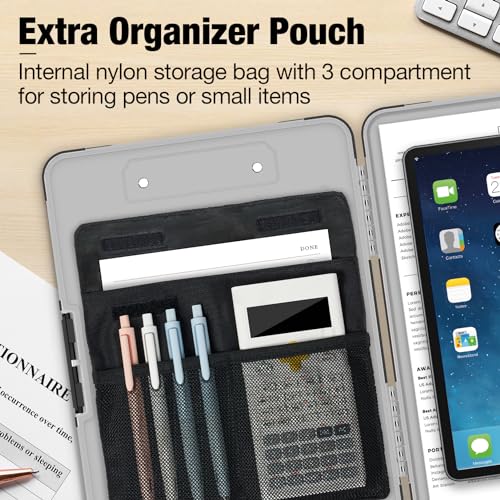 Sooez Toughest Clipboard with Storage, Clip Boards 8.5x11 with Pen Pouch - color: Grey + Black Corner