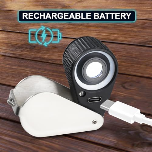 10X Rechargeable Jewelers Loupe with LED & UV Lights, Illuminated Magnifier Foldable, 22mm Triplet Lens, Pocket Eye Loupe for Inspecting Jewelry, Gems, Coins, Stamps, Watch Repair Loop
