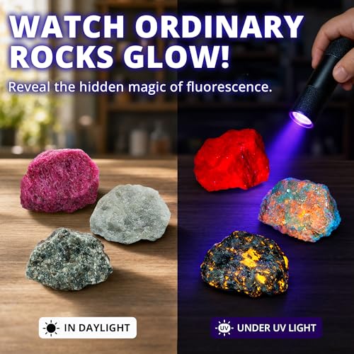 PIBEX Fluorescent Rock Science Kit, 6 Glowing Rocks, with UV Flashlight