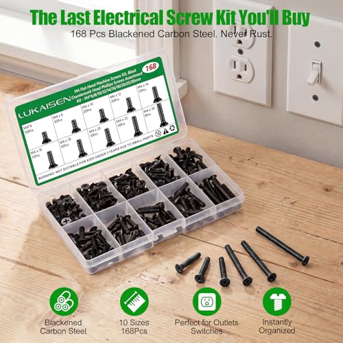 168 Pcs Black M4 Flat Head Machine Screws Kit for Switch Boxes - size: 168Pcs M4*6/8/10/12/14/16/18/20/25/30mm-Flat