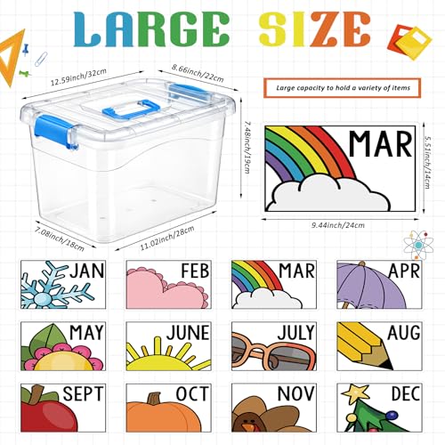 Wesiti 12 Pcs Monthly Classroom Storage Bins with Seasonal Month Labels,