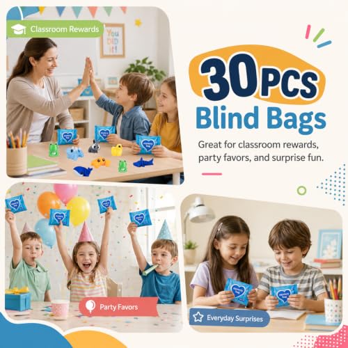 30PCS 3D Printed Animals Blind Bags, Mystery Pack Mini Animal Toys from 300 Styles, Flexible Articulated Fidget Desk Toys for Kids Party Favors Classroom Prizes Goodie Bags Birthday Gifts - color: Yellow