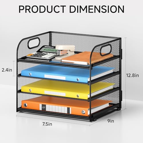 Lavatino Paper Organizer for Desk, 4-Tier Desk Organizer Tray, Mesh Desktop File Organizers with Handle, Office Classroom Organization and Storage-Black - color: 4 Tier - Black