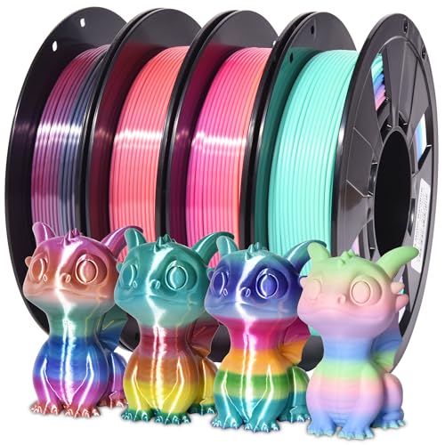 RAMBERY Silk & Matte Rainbow 3D Printer Filament PLA 1.75mm, 4-Pack - color: Multicolor Rainbow