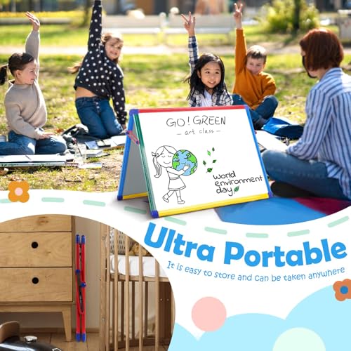 SWANCROWN Magnetic Board for Kids - Tabletop White Board for Children- 24x18 Inch Double Sided Foldable Dry Erase Board Standing with 82Pcs Alphabet Magnets Whiteboard Letters - color: tabletop Whiteboard