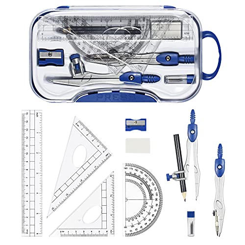 Vobou 10 pcs Math Geometry Set Student Supplies,Compass Kit Set, Navy Blue - color: Navy Blue