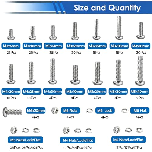 smseace 680Pcs Nuts and Bolts Assortment Kit 27-Sizes M3/M4/M5/M6 Nut Bolt Washer Assortment Kit for Machinery, Furniture, Automotive, Motorcycle Repairs - color: Silver, size: 680Pcs M3-M6