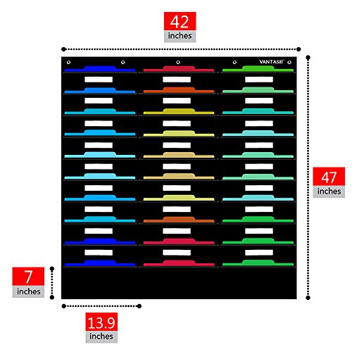 Vantasii Organization Center Pocket Chart, Wall File Organizer Folder with 30 File Pockets, 30 Dry-Erase Cards Plus 5 Over The Door Hooks and 8 Wall Hooks, 47 X 42 inch - color: Nylon Pockets, size: 30 Pockets(47” x 42”)