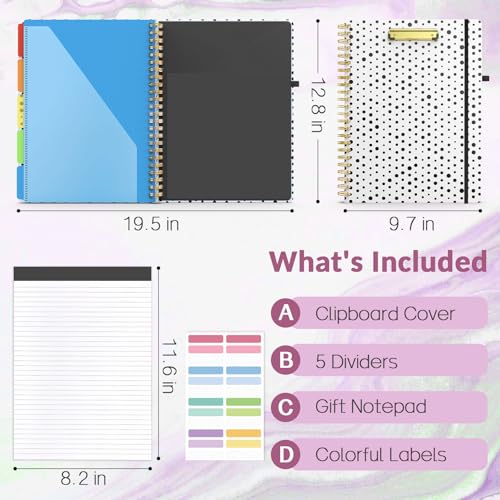 Sooez Spiral Clipboard Folio, Clipboards with Storage, Refillable Notepad - color: Black Dots
