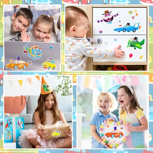 24 Sheets Race Car, Plane & Helicopter Stickers for Kids, Make Your Own Vehicle, Transportation Party Favors, Birthday Gifts, Classroom Rewards - color: Plane&cars