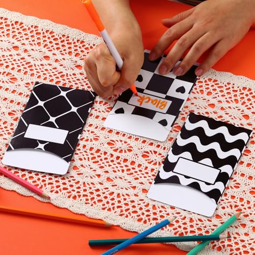 50 Pcs Black & White Classroom Jobs Bulletin Board Pocket Chart Set 10 Unique Designs Library Pockets 3.5x5 Inches Card Stock Envelopes with Adhesive Dots for Back to School Classroom - color: Black N White, size: 3.5x5 IN - 50 Count