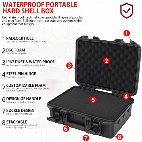 TORIBIO Hard Carrying Case with Foam Shockproof Storage 17.5"x10.5"x4.7" - size: 17" x 10.3" x 4.7"